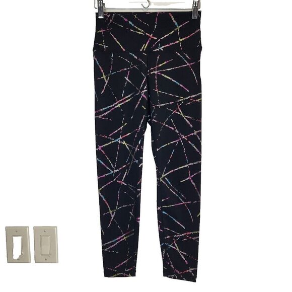 Zyia Active Crop Leggings‎ 4 Black Rainbow Foil Abstract Stripe Activewear - Picture 1 of 9
